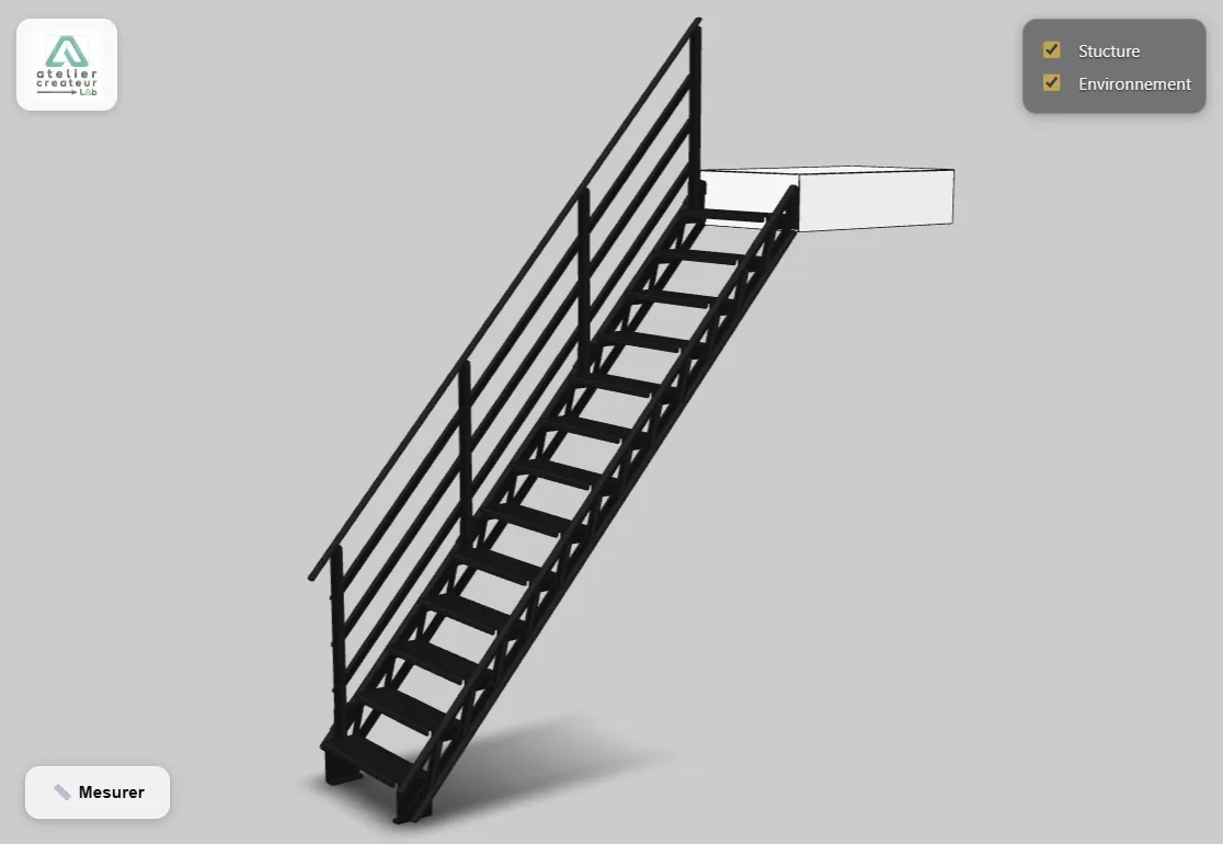 A steel staircase published with Smart Web Export: hideable layers and measuring.